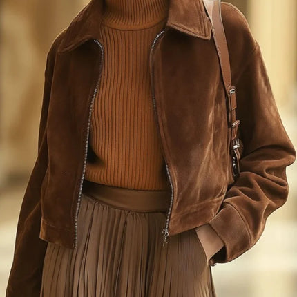Autumn and winter short suede jacket women's vintage leather down lapel slim jacket jacket women's