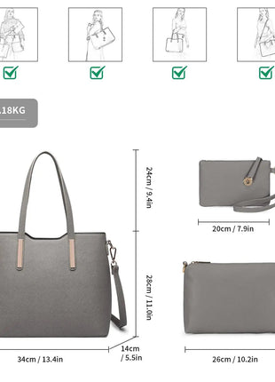 Miss Lulu WOMEN'S Shoulder bag Set 3 Piece Large Handle bag Carry bag Tote Bag Women handbag Comfortable PlatiNum