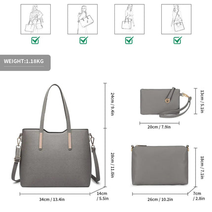 Miss Lulu WOMEN'S Shoulder bag Set 3 Piece Large Handle bag Carry bag Tote Bag Women handbag Comfortable PlatiNum