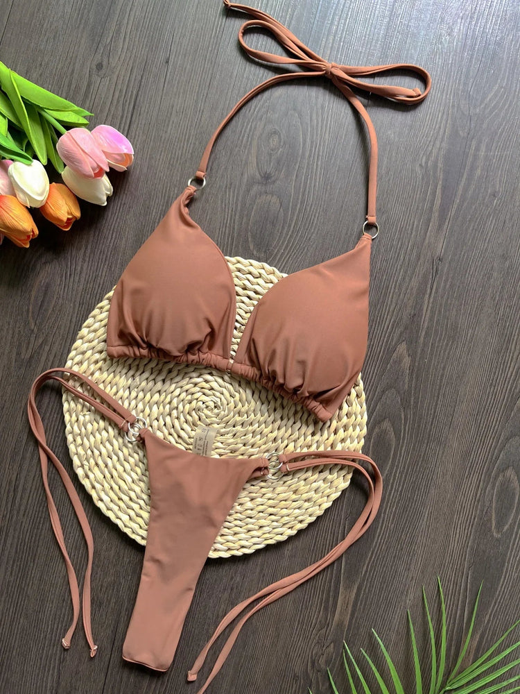 RUOTONGSEPT Sexy Halter Satin Bikini brasiliano Donna Costumi da bagno Costume da bagno femminile Bikini a due pezzi Bagnante Costume da bagno Swim PlatiNum