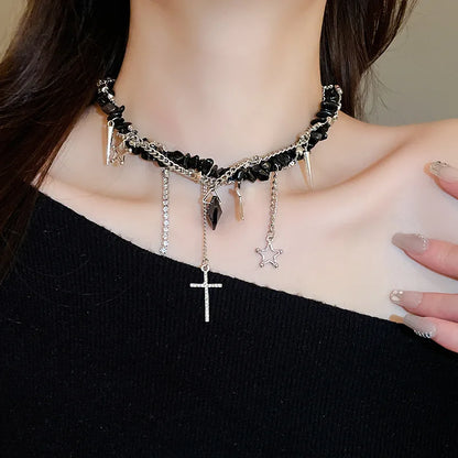 Collana con nappa zircone dal design di personalità, strass brillanti, croce a forma di cuore, collane girocollo, gioielli di moda da donna