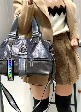 Large Capacity Handbag Female 2024 New Trend High-Grade Fashion Sequins Messenger Bag Luxury Designer Casual Tote Shoulder Bags PlatiNum