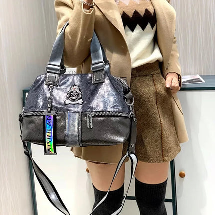 Large Capacity Handbag Female 2024 New Trend High-Grade Fashion Sequins Messenger Bag Luxury Designer Casual Tote Shoulder Bags PlatiNum