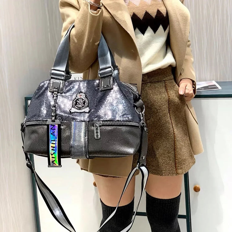 Large Capacity Handbag Female 2024 New Trend High-Grade Fashion Sequins Messenger Bag Luxury Designer Casual Tote Shoulder Bags PlatiNum