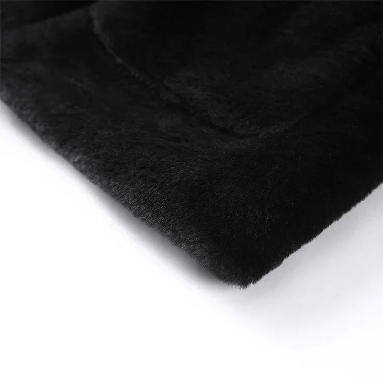 Casual Patchwork Faux Fur Collar Women's Coat Lace Up Pockets Thicken Lady Coats 2026 Autumn Winter Female Street Outerwear