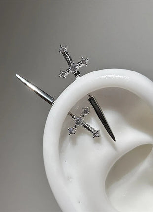 New Fashion Love Wings Cross Acciaio inossidabile Osso dell'orecchio Chiodo Zircone lucido Orecchino con filo alla moda per le donne Accessorio per piercing al corpo platinumshop