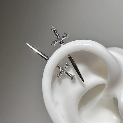 New Fashion Love Wings Cross Acciaio inossidabile Osso dell'orecchio Chiodo Zircone lucido Orecchino con filo alla moda per le donne Accessorio per piercing al corpo platinumshop