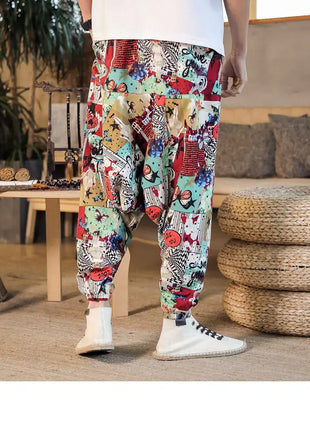 Pantaloni Harem da Uomo 2026 Stile Retrò con Stampa, Pantaloni Jogger Larghi e Comodi con Cavallo Ribassato, Stile Nepal Oversize, Pantaloni Casual da Uomo con Cavallo Ribassato