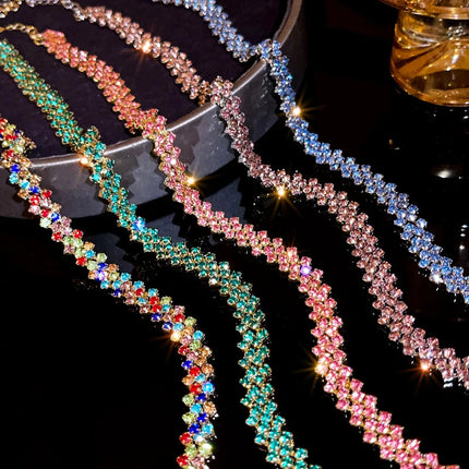 Luxury Shiny Full Rhinestone Choker Necklace for Women Personalized Geometric Crystal Necklaces Wedding Jewelry Party Gifts PlatiNum