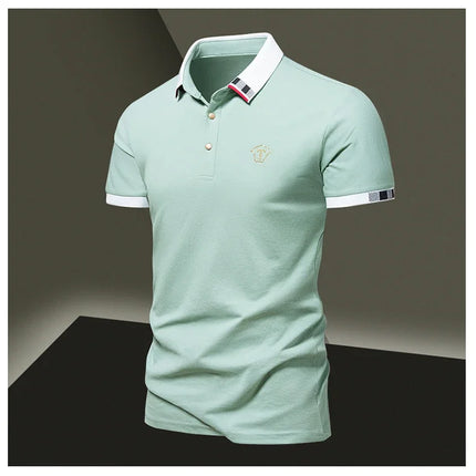 Men's New Summer 2024 Pure Cotton Short-Sleeve T-shirt Men's High-End Casual Lapel Half-Sleeve Polo Men's Top