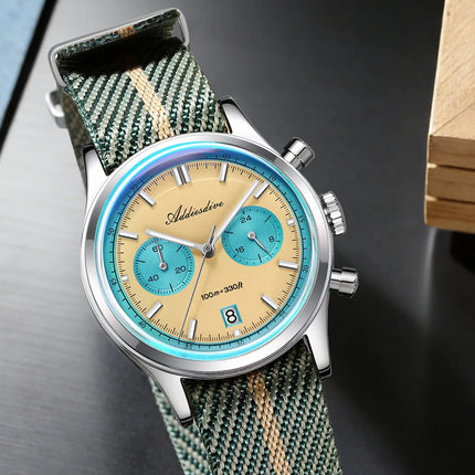 ADDIESDIVE AD2542 Luxury Quartz Chronograph Watch for Men Japanese 0S21 Movement 38mm Stainless Steel Case BGW9 Lume 100M Waterp