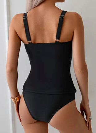 Vigorashely 2026 Set Tankini Vintage Solido da Donna con Spalline a Volant, Costume da Bagno Due Pezzi Senza Schienale a Vita Alta platinumshop