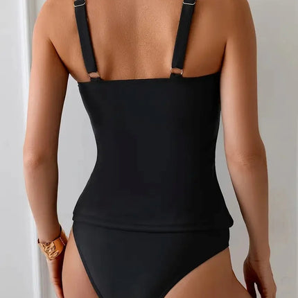 Vigorashely 2026 Set Tankini Vintage Solido da Donna con Spalline a Volant, Costume da Bagno Due Pezzi Senza Schienale a Vita Alta platinumshop