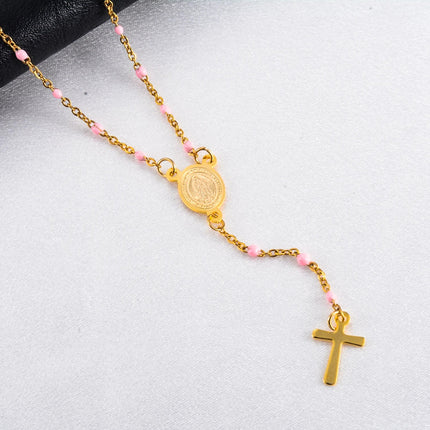 Gesù Croce in Acciaio Inossidabile Rosario Cristiano Cattolico Religioso Larghezza 1.5mm Smalto Satellite Perline Cavo Collana a Catena a Maglia PlatiNum