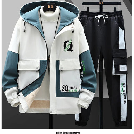 Winter Outfits Men Thick Warm Tracksuit Set Men Fashion Clothing SportswearJacket Pants 2 Piece Fleece Lined Sets
