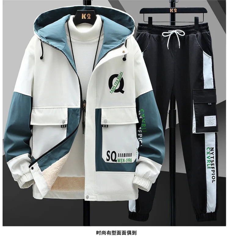 Winter Outfits Men Thick Warm Tracksuit Set Men Fashion Clothing SportswearJacket Pants 2 Piece Fleece Lined Sets