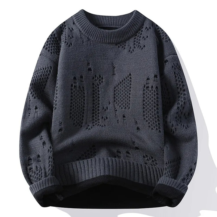 Autumn Winter Fashion Hole Knit Sweater Men O-Neck Solid Color Youthful Vitality Casual Knitted Pullovers Man Streetwear Sweater