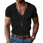 T-shirt casual slim tinta unita con scollo a V da uomo estiva europea e americana in velluto a coste da uomo Amazon