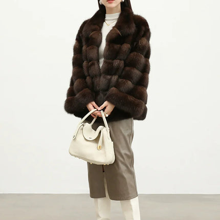 ZADORIN Luxury Winter Mink Coat Woman Stand Collar Long Brown Faux Fur Coat Woman Chic Warm Fluffy Jacket Fur Faux Coats Jackets