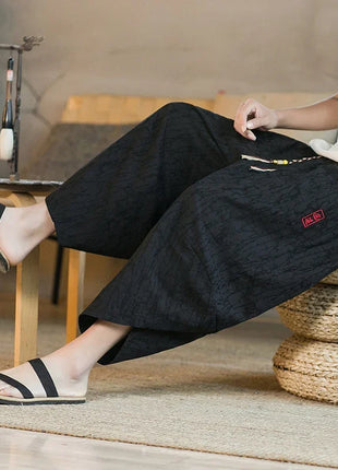 Kimono giapponese Pantaloncini tradizionali Pantaloni asiatici da uomo Samurai giapponese Pantaloni larghi da uomo in lino Yukata casual allentati