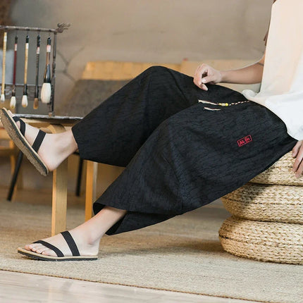 Kimono giapponese Pantaloncini tradizionali Pantaloni asiatici da uomo Samurai giapponese Pantaloni larghi da uomo in lino Yukata casual allentati