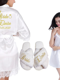 Set regalo bidale personalizzato Donna Abito in raso Sposa Damigella d'onore Matrimonio Camicia da notte Accappatoio