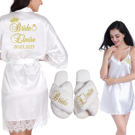 Set regalo bidale personalizzato Donna Abito in raso Sposa Damigella d'onore Matrimonio Camicia da notte Accappatoio