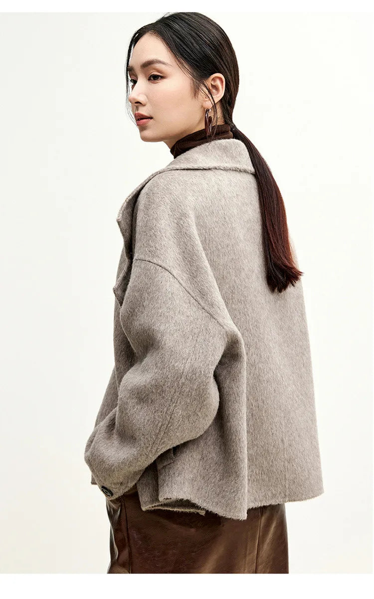 SENTUBILA 100% Wool Winter Jackets for Women Short Coats 2026 Stand Turtleneck Unlined Wool Outerwears Female Clothes W44O56626