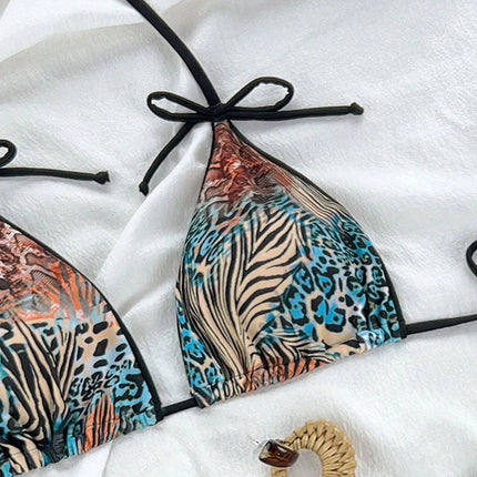 Costume da bagno bikini sexy leopardato da donna con spalline push-up, set bikini a tre pezzi a vita bassa, costumi da bagno estivi da donna senza schienale per la spiaggia PlatiNum