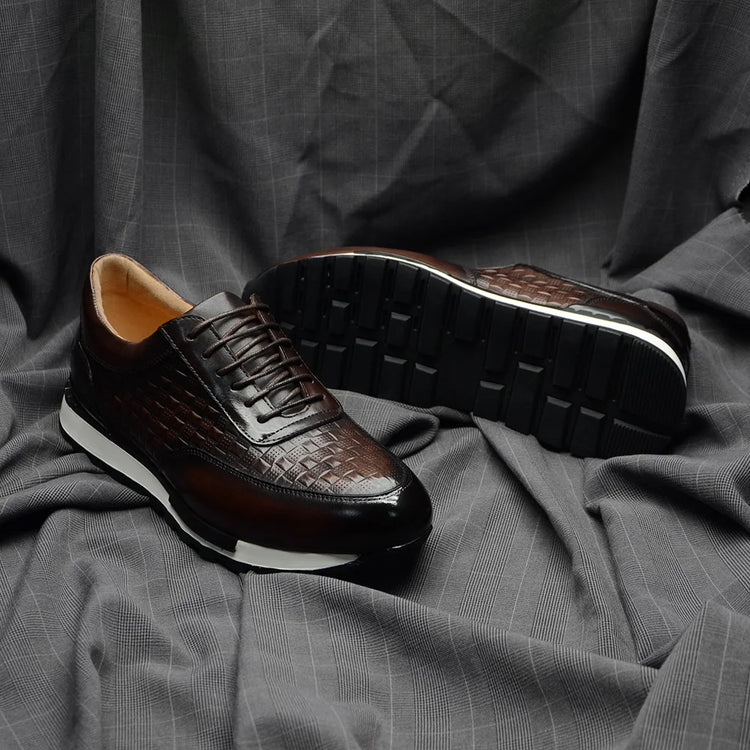 Luxury Autumn Winter Men's Leather Oxford Shoes Plaid Pattern Natural Genuine Leather Lace-up Sneakers Business Casual Shoes
