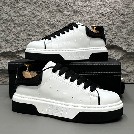 Beige Leather Men's Loafers Lace-up Platform Casual Shoes for Man Low Top Comfortable Urban Shoes Men Light mocasines de hombre