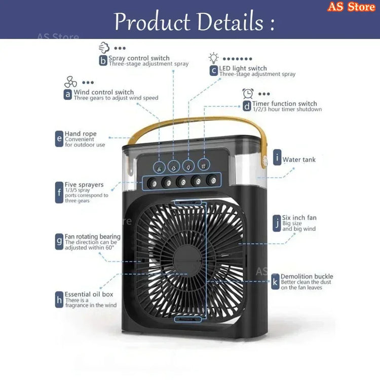 Nuovo Ventilatore 3 in 1 con Condizionatore d'Aria, Mini Raffrescatore Domestico, Luce Notturna LED, Umidificatore Portatile, Ventilatore Regolabile per Ufficio e Casa