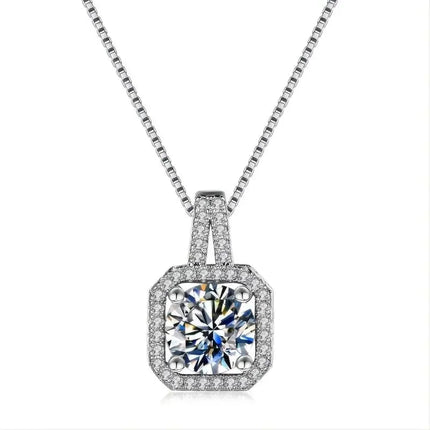 ZAKOL Simple Geometric Crystal White Zircon Pendant Necklace For Women Silver-Color Wedding Party Jewelry Gift With Box PlatiNum