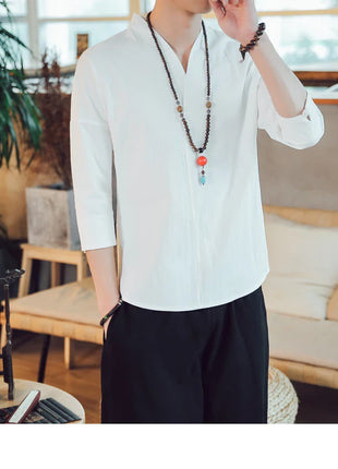 Kimono estivo stile giapponese manica corta uomo nuovo cotone a mezza manica lino traspirante abbigliamento uomo t-shirt giapponese Yukata top
