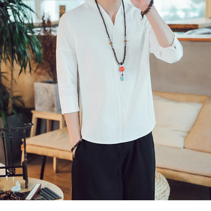 Kimono estivo stile giapponese manica corta uomo nuovo cotone a mezza manica lino traspirante abbigliamento uomo t-shirt giapponese Yukata top