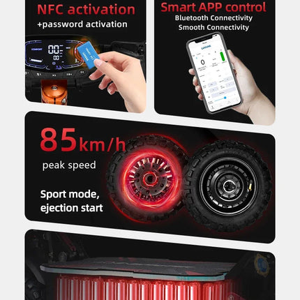 Monopattino Elettrico BOYUEDA S5 6000W Doppio Motore 60V38AH Autonomia 120KM Velocità 85KM/H NFC App Intelligente Luci RGB Ruote da 11 Pollici Fuoristrada per Adulti platinumshop