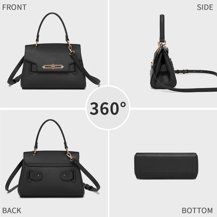 Miss Lulu WOMEN'S PU leather handbag elegant shoulder bag with anti-theft & detachable handles small PlatiNum