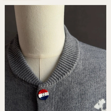 Fashion Men's Knit Cardigan High-End Brand Cartoon Dog Print Design Autumn Winter New Classic Striped Korean Casual Sweater Coat
