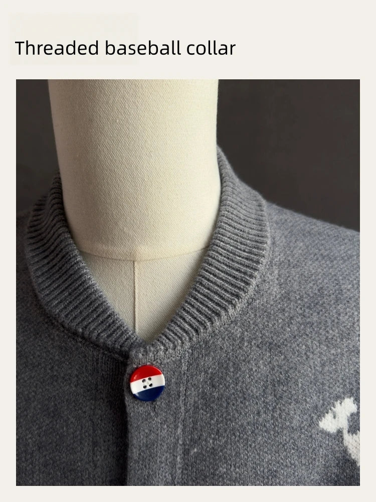 Fashion Men's Knit Cardigan High-End Brand Cartoon Dog Print Design Autumn Winter New Classic Striped Korean Casual Sweater Coat