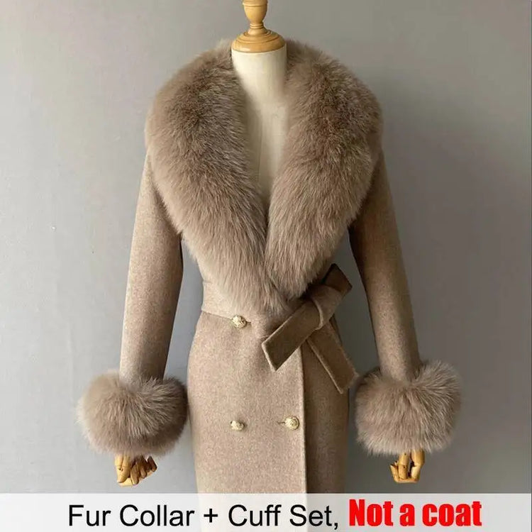 Real Fur Collar And Cuffs Set Winter Coat Accessories Women Fluffy Large Fur Shawl Neak Warm Fox Fur Scarf Furry Scarves Female