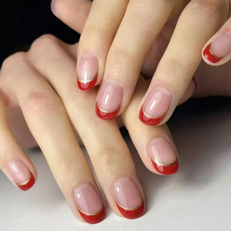 24Pcs Simple Square Head Fake Nail with nude design White Gradient French Press on False Nails Short Full Cover Nail Tips