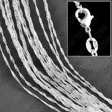 Genuine 925 Sterling Silver Water-wave Chains Necklace for Women Men 5Pcs 16-30 Inches 1.6MM Chain Jewelry Making Accessories PlatiNum