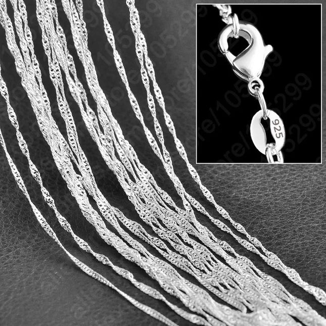 Genuine 925 Sterling Silver Water-wave Chains Necklace for Women Men 5Pcs 16-30 Inches 1.6MM Chain Jewelry Making Accessories PlatiNum