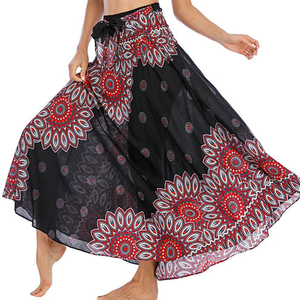 Boho Gonne Donna Rayon Beach Abito lungo Estate Bohemian Jupe Longue Femme Elastico in vita Stampa Fasciatura floreale Halter Hippie platinumshop