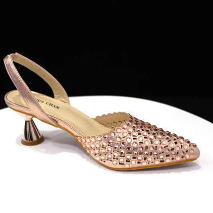 Venus Chan Pointed Toe Heels for Women 2023 Elegant Party Wine Color Full Diamond Pumps Italian Shoes and Bags Matching Set PlatiNum