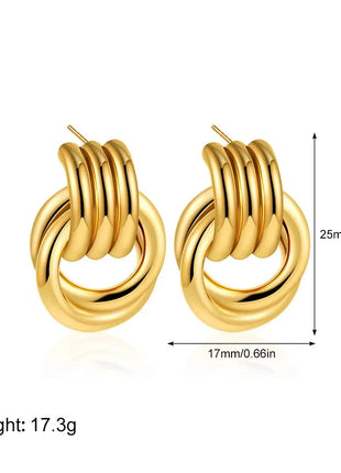 Orecchini a Perno Geometrici a Forma di C Multistrato Placcati in Oro 18K, Antiruggine, in Acciaio Inossidabile per Donne platinumshop