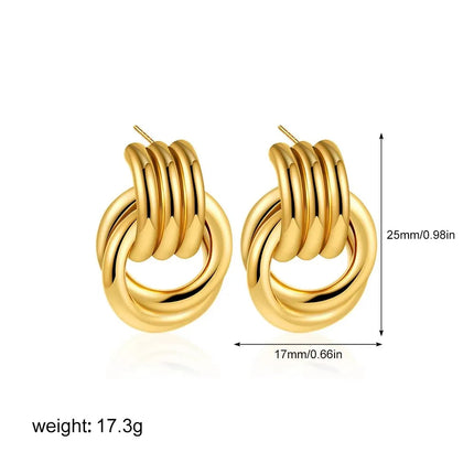 Orecchini a Perno Geometrici a Forma di C Multistrato Placcati in Oro 18K, Antiruggine, in Acciaio Inossidabile per Donne platinumshop