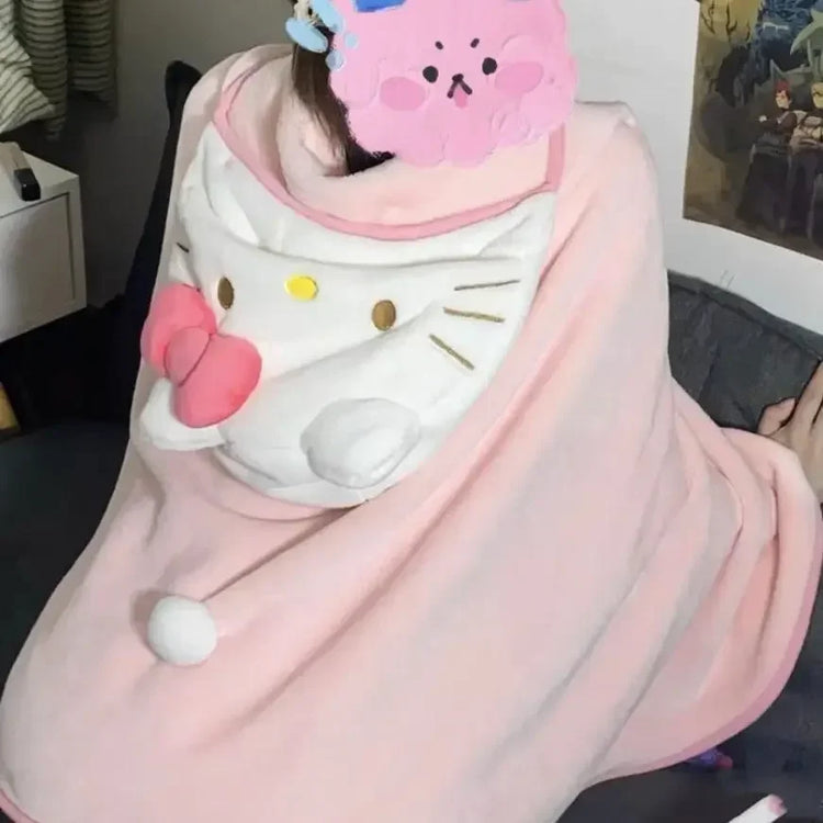 Hellokitty Air Conditioning Blanket Hooded Cute Cloak Student Dormitories Office Blanket Shawl Home Furnishings For Homemakers
