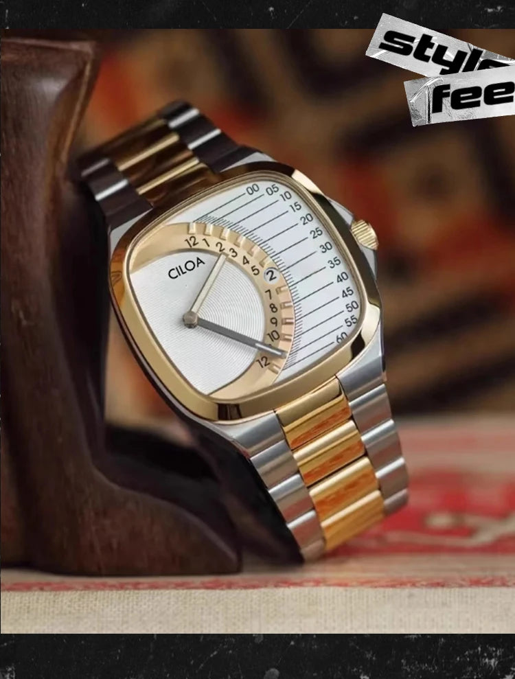CILOA retro square watch men's light luxury gift 2025 new stainless steel strap gold waterproof men quartz watch brand authentic