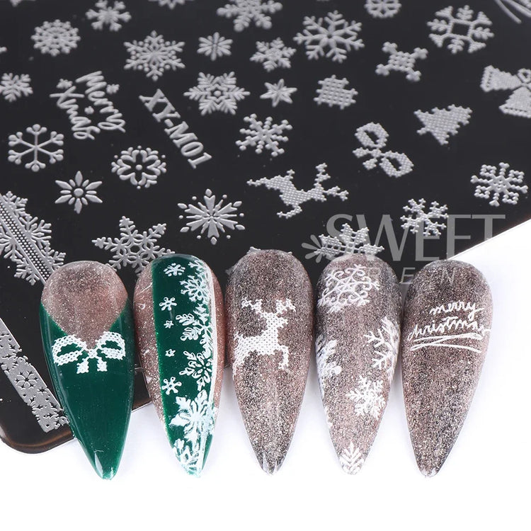 1 PC Nail Stamping Plates Christmas French Xmas Steel Printing Stencil Snowflakes Nail Stamp Templates Nail Art Manicure Tools